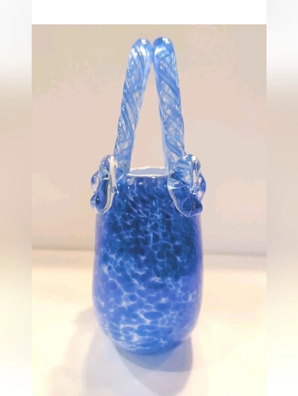Vase Handbag Art Glass Block Crystal LAUREN Mouth Blown Hand Cut  #H0002 Vtg 90s